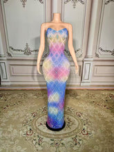 Colorful Sweetheart Column Beaded Sleeveless Floor-Length Slit Tulle Prom Dresses With Rhinestones